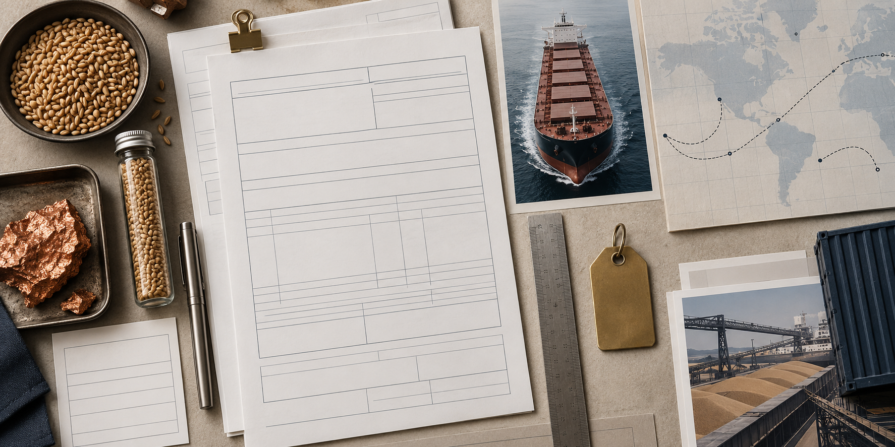 Commodity documents, samples and logistics references arranged for review